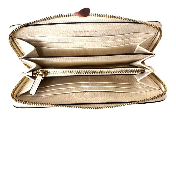 Tory Burch Thea Applique Continental Leather Wallet White Floral Zip Purse NEW - Picture 9 of 9